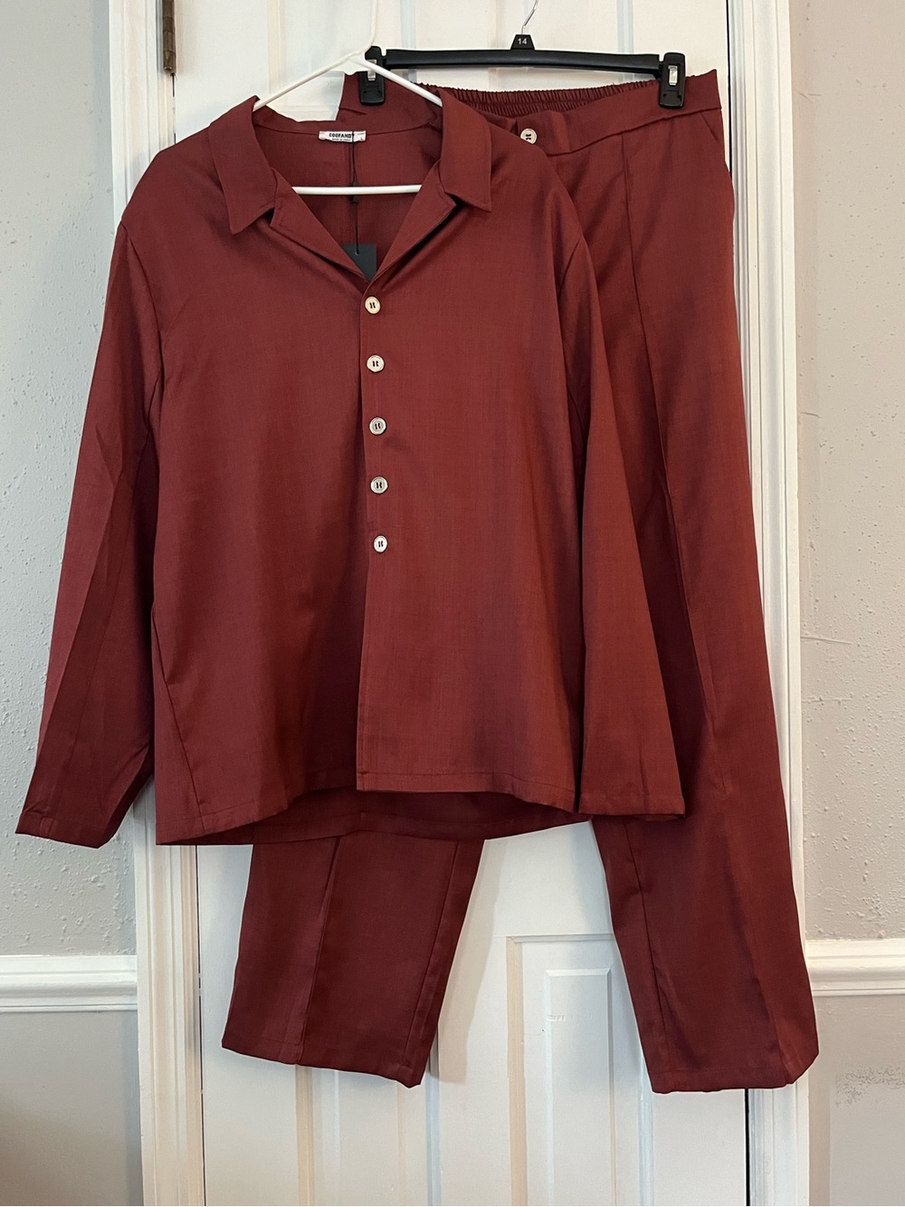 COOFANDY MENS NWT 2-Piece Rust Colored Long Sleeve Jacket & Pant Set Size: Large